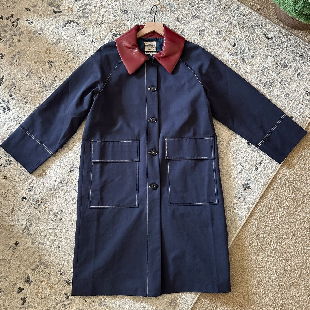 (SOLD) BAUM UND PFERDGARTEN Denela Navy Blue Trench Coat with Burgundy Collar